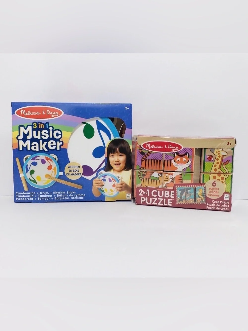 🆕 Melissa & Doug 3 In 1 Wooden Musical Instrument Set & 2 In 1 Wooden Puzzle